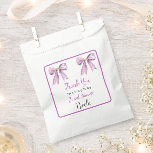 Purple Coquette Bow Bridal Shower Bedankzakje (Geknipt)