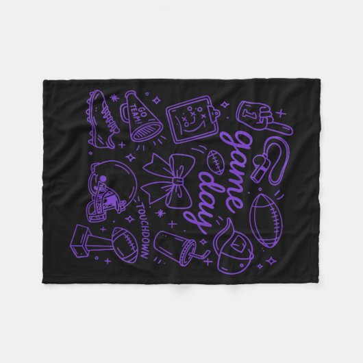 Purple Coquette Bow Cheer Game Day Doodle Touchdow Fleece Deken (Voorkant (Horizontaal))