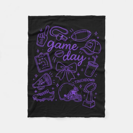 Purple Coquette Bow Cheer Game Day Doodle Touchdow Fleece Deken (Voorkant)