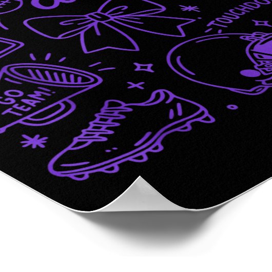 Purple Coquette Bow Cheer Game Day Doodle Touchdow Poster (Hoek)