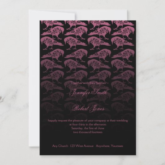 Purple Corbeau Faire-part de mariage gothique (Dos)