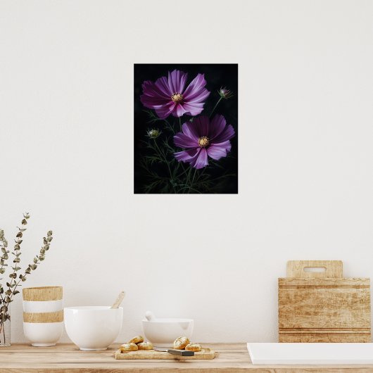 Purple Cosmos Fleurs Art Imprimer Poster (Cuisine)
