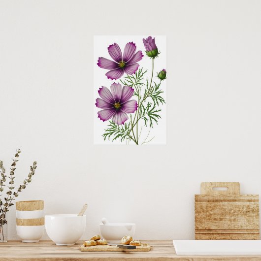 Purple Cosmos Fleurs Art Imprimer Poster (Cuisine)