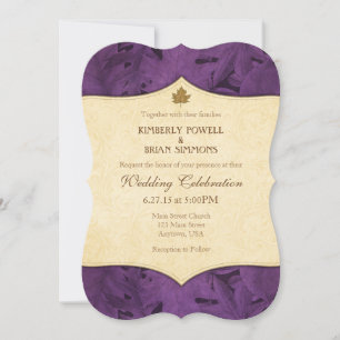 Purple Cream Leaf Vintage Wedding Invitation