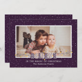 Purple Croyez en la Magie Photo Cartes de Noël (Devant / Derrière)