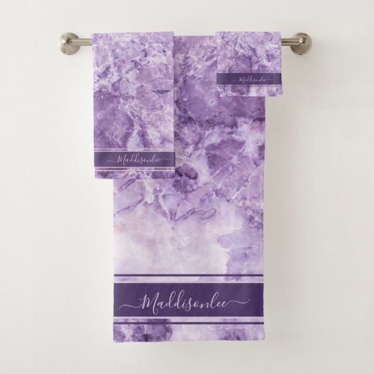 Purple crystal Monogram Name Marble Custom  Bad Handdoek (Insitu)