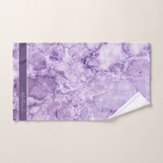 Purple crystal monogram Nom Marble Custom (Serviette à main)