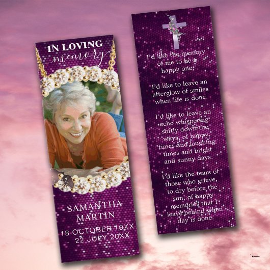 Purple Custom Photo Memorial Poem Signet funéraire