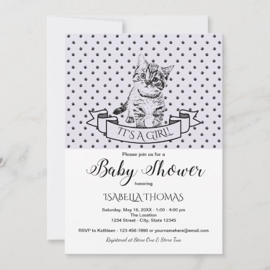 Purple Cute Kitten Baby shower Invitation (Devant)