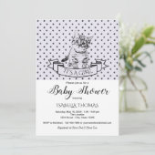Purple Cute Kitten Baby shower Invitation (Debout devant)