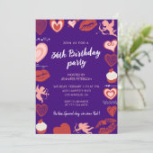 Purple Cute Pink Hearts invitations à 36e annivers (Debout devant)