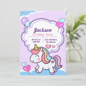 Purple Cute Unicorn Invitation Anniversaire (Debout devant)