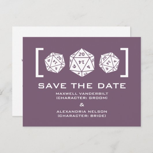 Purple D20 Dice Gamer Enregistrer la date carte po (Devant / Derrière)