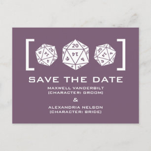 Purple D20 Dice Gamer Enregistrer la date carte po
