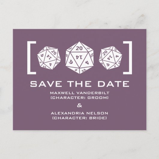 Purple D20 Dice Gamer Enregistrer la date carte po (Devant)