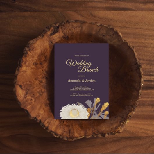Purple Daisy Antique Mariage Brunch Invitation