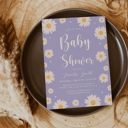 Purple Daisy Floral Girl Baby shower Invitation