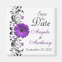Purple Daisy Floral Wedding Save the Date Magnet
