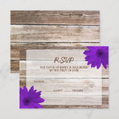 Purple Daisy Grange Bois Mariage RSVP Carte de rép (Devant / Derrière)