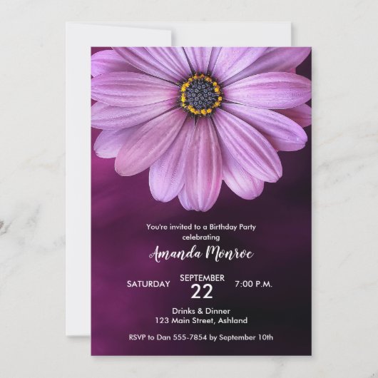 Purple Daisy Invitations de fête d'anniversaire (Devant)