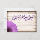 Purple Daisy Rustic Wood Wedding Cartes RSVP (Dos)