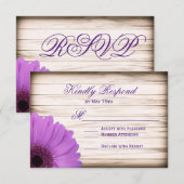 Purple Daisy Rustic Wood Wedding Cartes RSVP (Devant / Derrière)