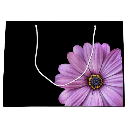 Purple Daisy sur Black GRAND sac cadeau (Devant)