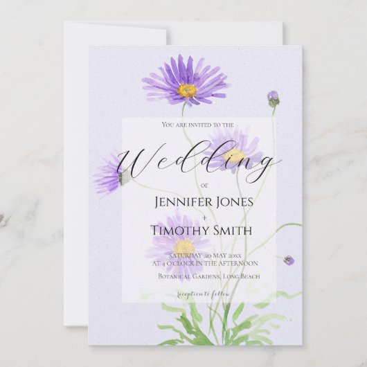 purple daisy wedding invitation  (Devant)