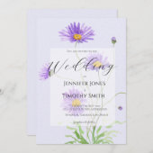 purple daisy wedding invitation  (Devant / Derrière)