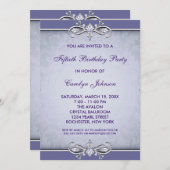 Purple Damask 50th Birthday Party Invitation (Devant / Derrière)