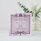 Purple Damask 50th Birthday Party Invitation (Debout devant)