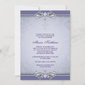 Purple Damask Cross First Communion Invitation (Devant)
