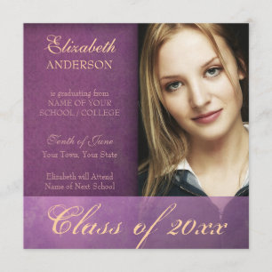 Purple Damask Grunge Graduation Faire-part