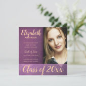 Purple Damask Grunge Graduation Faire-part (Debout devant)