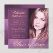 Purple Damask Grunge Graduation Faire-part (Devant / Derrière)