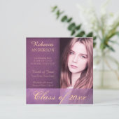 Purple Damask Grunge Graduation Faire-part (Debout devant)