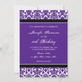 Purple Damask Invitations de fête du 40e anniversa (Dos)