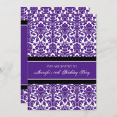 Purple Damask Invitations de fête du 40e anniversa (Devant / Derrière)