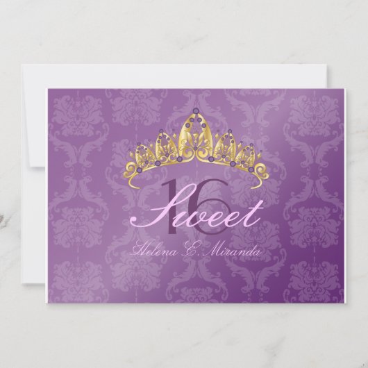 Purple Damask Sweet 16/ invitations tiara/améthyst (Devant)