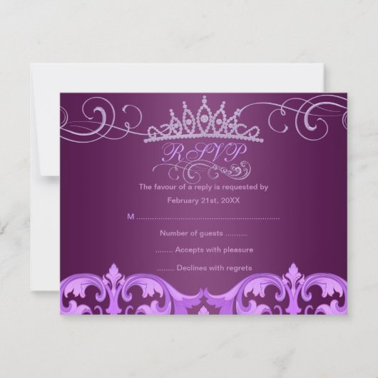 Purple Damask & Tiara Anniversaire Carte RSVP (Devant)