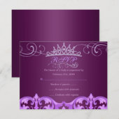 Purple Damask & Tiara Anniversaire Carte RSVP (Devant / Derrière)