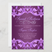 Purple Damask & Tiara Sweet16 Invitation d'anniver (Dos)