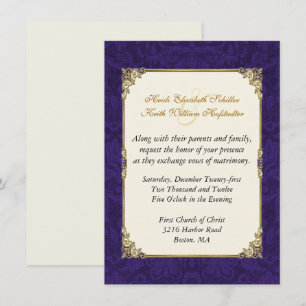 Purple Damask & Vintage Gold Faire-part de mariage