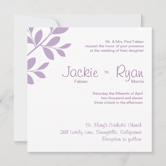 Purple de la branche de feuilles de Faire-part de  (Devant)