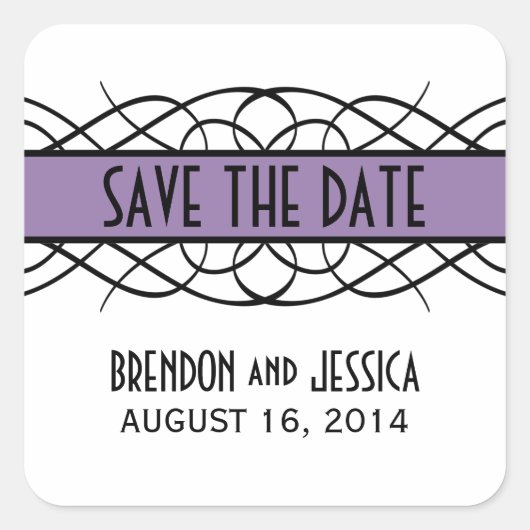 Purple Deco Flourish Save the Date Stickers (Devant)