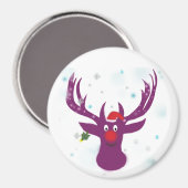Purple Deer Joyeux Père Noël Cm Round Magnet (Recto/Verso)