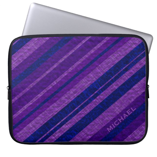 Purple Diagonal Stripes Personalised Laptop Sleeve (Voorkant)