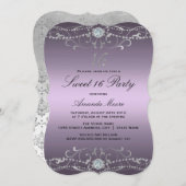 Purple Diamond Damask Sweet 16 Invitation (Devant / Derrière)