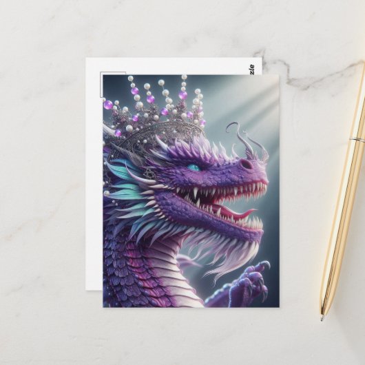 Purple Dragon in a Crown Briefkaart (Voorkant / Achterkant in situ)
