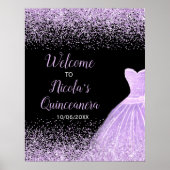 Purple Dress Faux Glitter Quinceanera Welcome Poster (Voorkant)